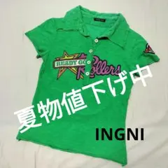【夏物値下げ中】INGNI 半袖ポロシャツ グリーン ロゴプリント　Mサイズのサムネイル
