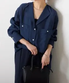 2WAYヴィンテージライク開襟シャツ ネイビー