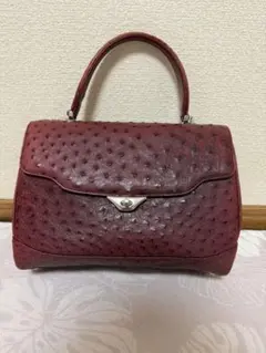 Sanpoオーストリッチレザーレッド系2wayハンドバッグワンショルダー 