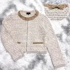 美品⭐︎ランバン/LANVIN⭐︎シルク/ウール混ノーカラーニットツイードジャケットのサムネイル