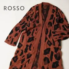 ROSSOロッソ レオパード柄 ロングカーディガン 羽織 ドレープ ブラウン