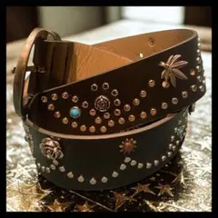【スタッズベルト／ウエスタン／黒／ヴィンテージ／ターコイズ／Y2K】110cm