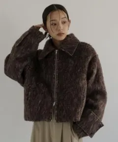 シャギーショートジップブルゾン ショートコート アウター ブラウン hellam