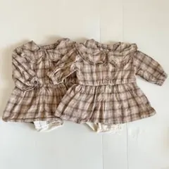 チェック柄　ワンピース風ロンパース　70 2着セット