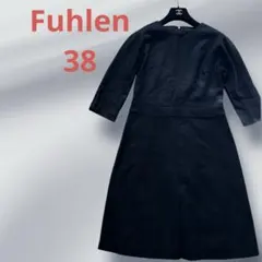 【Fuhlenフューレン38】黒ブラックカシミヤ混ワンピース膝丈七分袖M相当