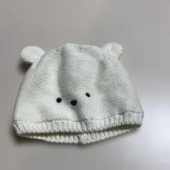 ベビー クマ耳付きホワイトニット帽