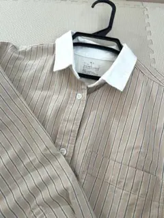 無印良品　ベージュストライプ長袖ワンピース