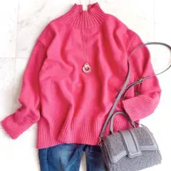 ノーリーズソフィ ニット セーター ハイネック オーバーサイズ カシミヤ ピンク