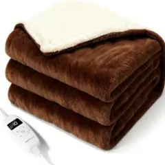 電気毛布 掛け 敷きブラウン188×130cm 洗える 高級フランネル抗菌防臭