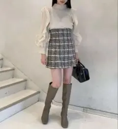 【SNIDEL】美品 フレア ミニスカショーパン ツイード チェック ラメ