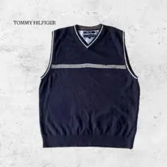 TOMMY HILFIGER Vネックニットベスト ネイビー　y2k L