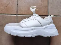 ホワイト 厚底スニーカー レースアップ　Sサイズ23