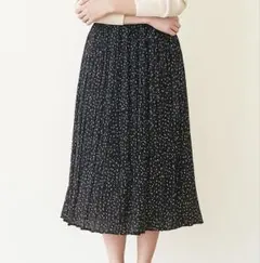 美品 ドット 水玉 ロングスカート プリーツ ブラック 低身長 レディース