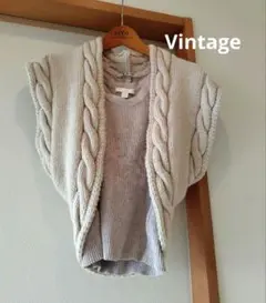 euro Vintage★イタリア製 ニットベスト ボレロ アイボリー 古着 М