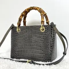 【美品】 ロダニア ハンドバッグ ショルダーバッグ クロコ型押し 2way