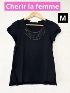 ❤️新品未使用❤️Cherir la femme 半袖 刺繍カットソーTシャツM黒のサムネイル