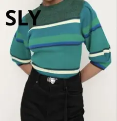 SLY スライ マルチ ボーダー パフスリーブ トップス
