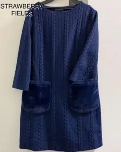 美品 ストロベリーフィールズ ケーブルジャージ ワンピース ネイビー