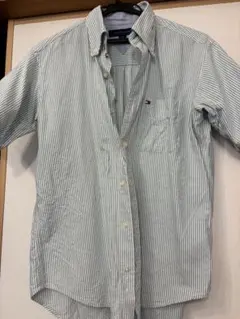TOMMY HILFIGER 半袖シャツ S/P 緑と白のストライプ
