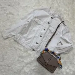 【美品】AZUL BY MOUSSY ノーカラー デニムジャケット ホワイト S
