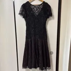タダシショージ ワンピース ドレス 総レース 花柄 Vネック フレア