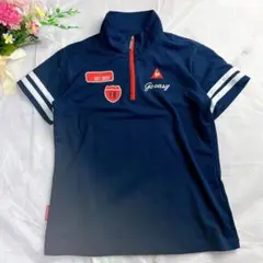 ルコックスポルティフ ゴルフ ハーフジップ 半袖シャツ L ネイビー ワッペン