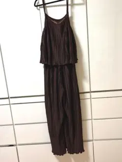 ブラウン プリーツ オールインワン