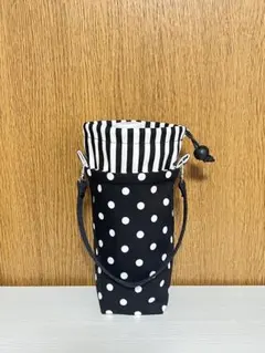 ペットボトルカバー　水玉　ストライプ　黒　ホルダー　ケース　保冷保温　水筒