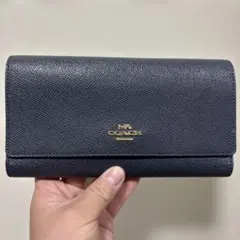 coach ネイビー レザー 三つ折り財布