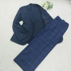 ユニクロ　感動ジャケット　ネイビー　チェック　パンツ　トラッド　アイビー　セット