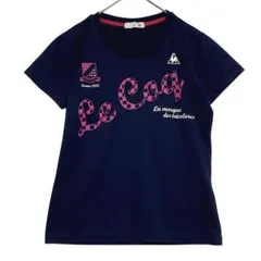 ルコックスポルティフ　ロゴプリント ドライTシャツ　ネイビー　S