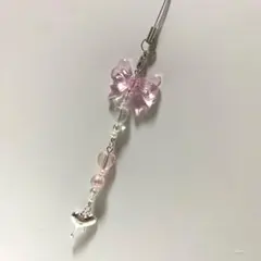 韓国 ビーズキーホルダー ピンク ハート リボン #23