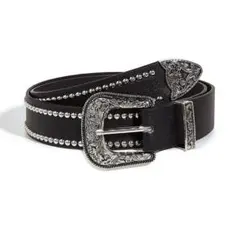 ベルト メンズ レザー調 黒 かっこいい アメカジ シルバー ブラック b8