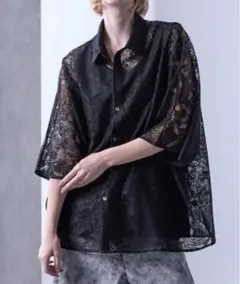 美品　the yon シアー　フラワーレース　オーバーサイズブラウス　ブラック