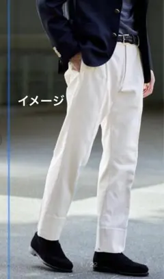 green label relaxingデニムライク 1プリーツ スラックス