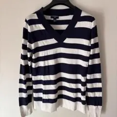 Gap ネイビー/ホワイト ストライプ Vネックセーター S327番
