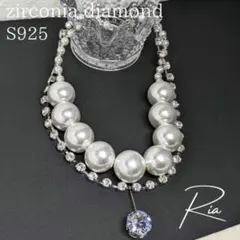 Silver925 ジルコニア パール ネックレス 重ね付け 韓国 高見え