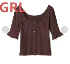 フロントボタンフレア袖リブニットトップス