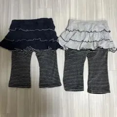 フリル付きストライプスカートとレギンスセット