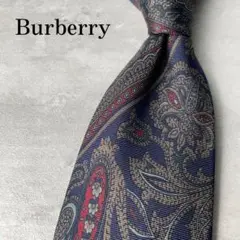 美品 Burberry バーバリー ペイズリー柄 植物 ストライプ ネクタイ 紺