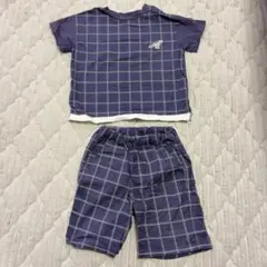 プティマイン 半袖シャツ パンツ 110 セットアップ 恐竜 チェック 陸海両用