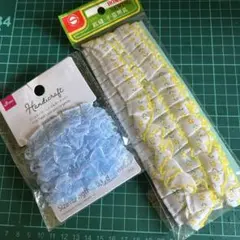 水色フリルと花柄レースリボンセット
