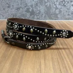 美品 HTC フラワースタッズ ナローベルト ブラック×クリアストーン 32