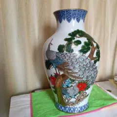 中國美術 567中國景德鎮製款 花鳥紋 詩文款花瓶 花器 花入 珍禽栩栩