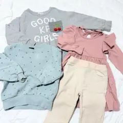 【100.110cm】 プティマイン 女の子服 4点セット トレーナー KP他