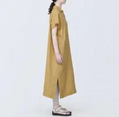 MUJI 無印良品　リネン100% フレンチスリーブ　ロングワンピース