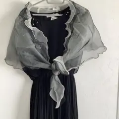 セットアップ　ビーズ装飾付き黒フレアプリーツドレス➕ショール