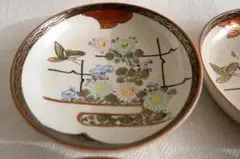 九谷焼　絵皿・小皿　4枚セット　菊、蝶、生垣文様