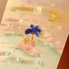 【ふたり。くじら島にて】シーグラスアート　イラスト　水彩画　原画