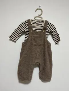 petit main プティマイン　くまサロペットボーダーロンパースセット70